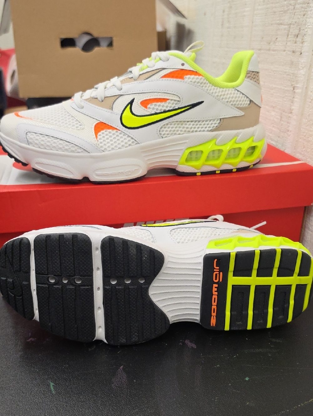 Nike White Sneakers with Neon Yellow & Orange Accents